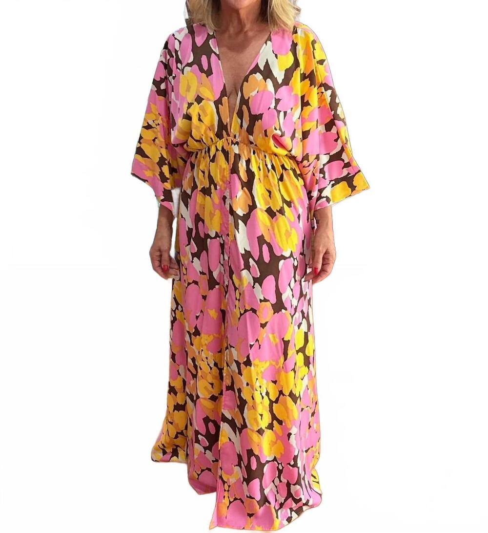 NEW TYCHE palm royale kimono maxi dress in pink